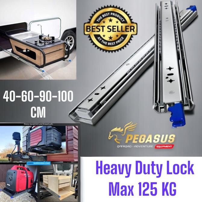 Terlaris Heavy Duty Drawer Slide With Lock  Rel Laci kunci 40 60 90 100cm 125kg COD