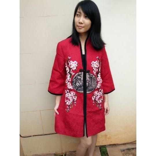 Meno - Party Casual Elegant Red Korea Cheongsam Imlek Xincia Dress Terusan
