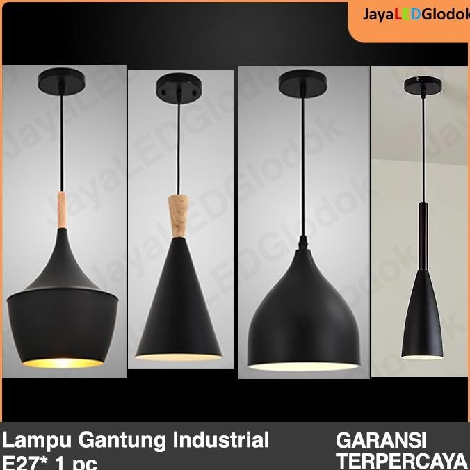 Lampu Gantung Minimalis Industrial Mini Bar Cafe Hitam Kayu Hias 1 Jurnnian