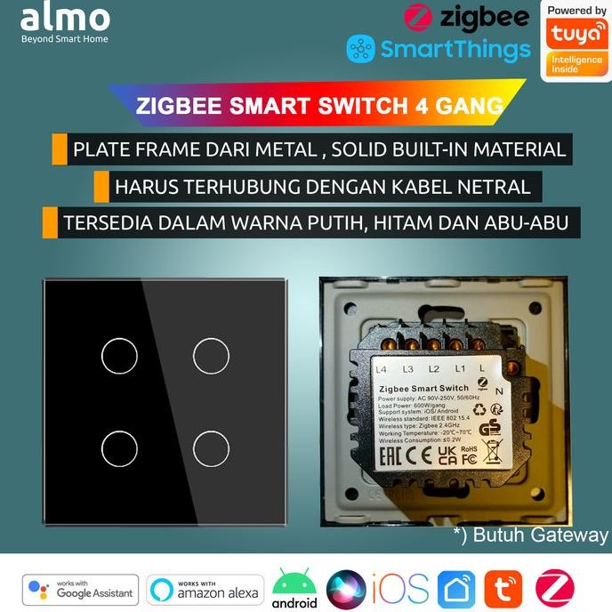 Switch - ALMO Tuya Zigbee Smart Switch 4 Gang Home Automation [Premium Quality]