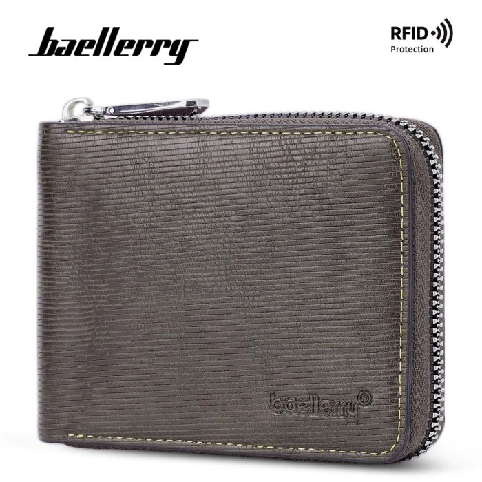 TERLARIS Dompet Pria Pendek Baellerry Slot koin resleting RFID Horizontal D1507 - Coklat