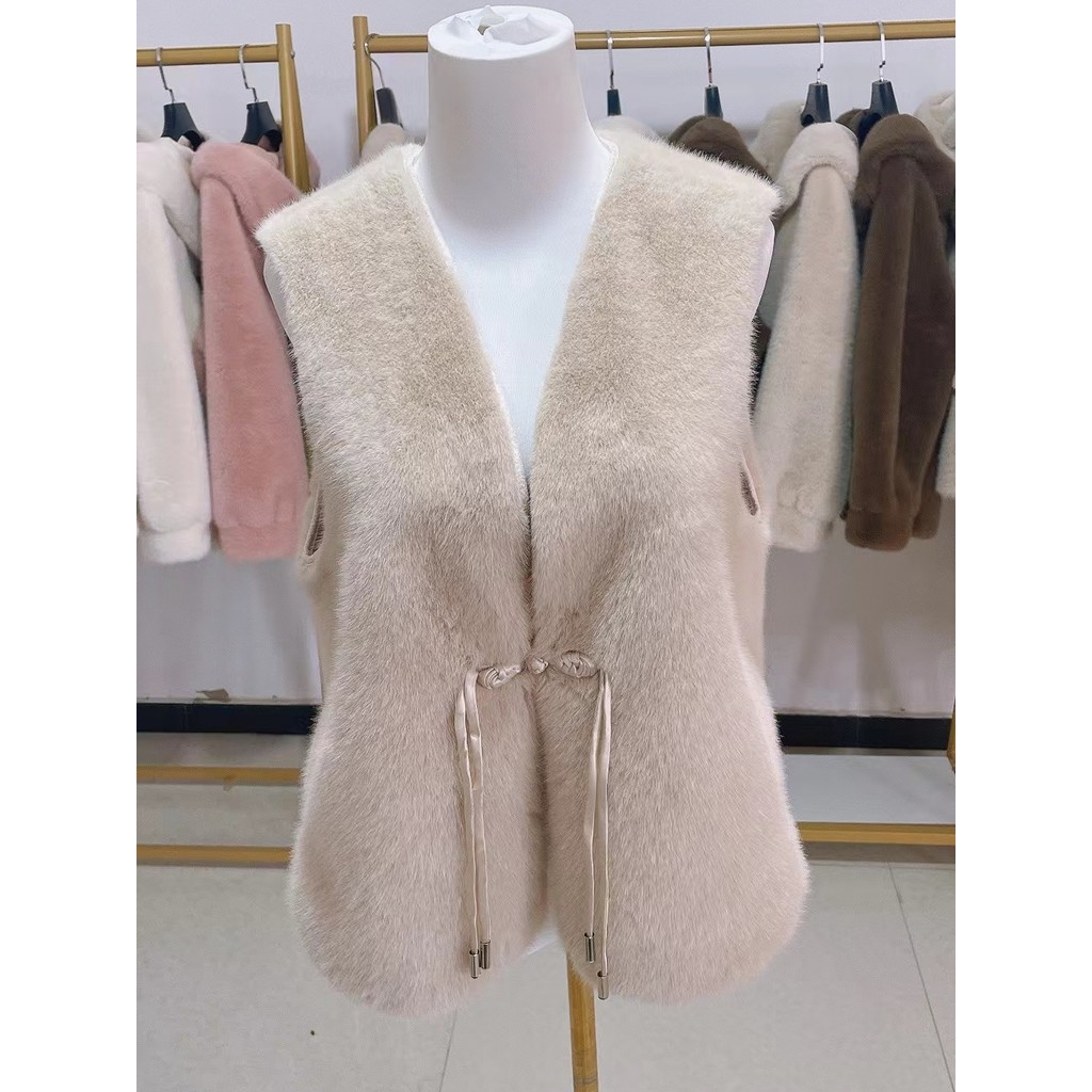 2024New High Imitation Mink Fur Women's Vest New Chinese Style Fur Casual All-Match Fur Integrated W