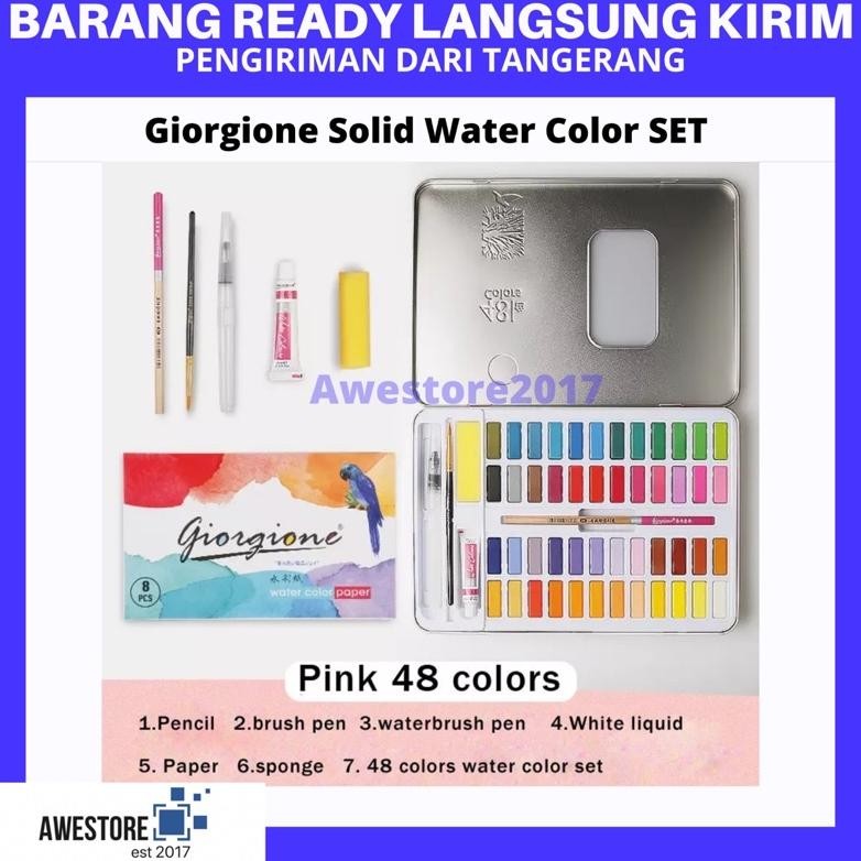 

BISMILAH GIORGIONE 48 WARNA COLORS SOLID WATERCOLOR CAT AIR BOX SET KUAS LUKIS DISCOUNT