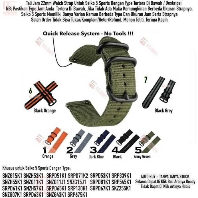 NEW TALI JAM TANGAN 22MM WATCH STRAP SEIKO 5 SPORTS - NYLON STITCHING