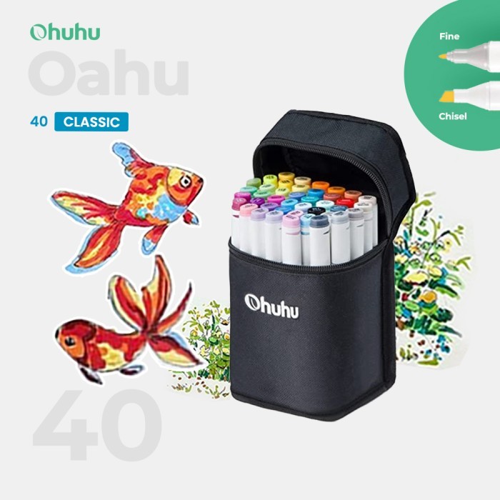 

OHUHU Oahu 40 Colors Dual Tip (Fine & Chisel) Alcohol Art Markers