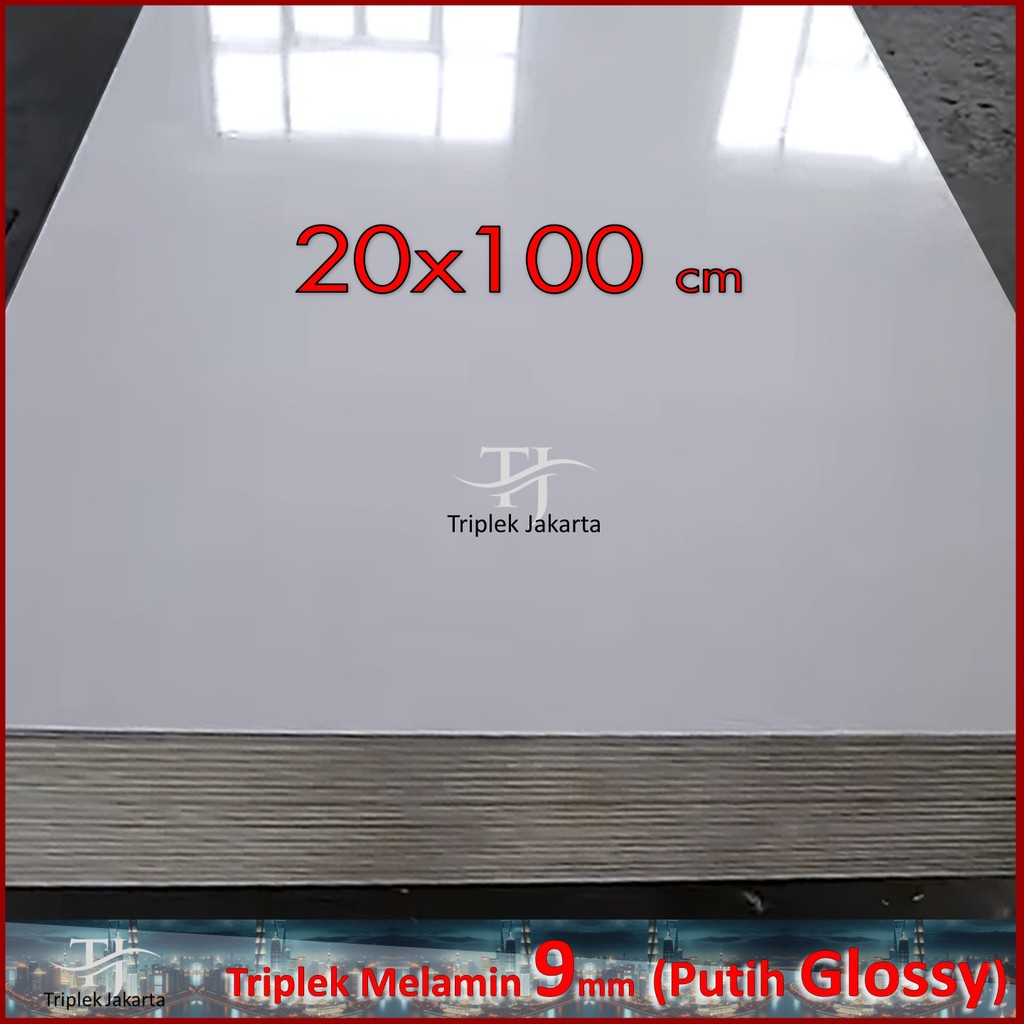 Melamin Putih GLOSSY 1 Muka 9mm 20x100 cm  | Triplek Putih Glossy  9 mm 100x20 cm