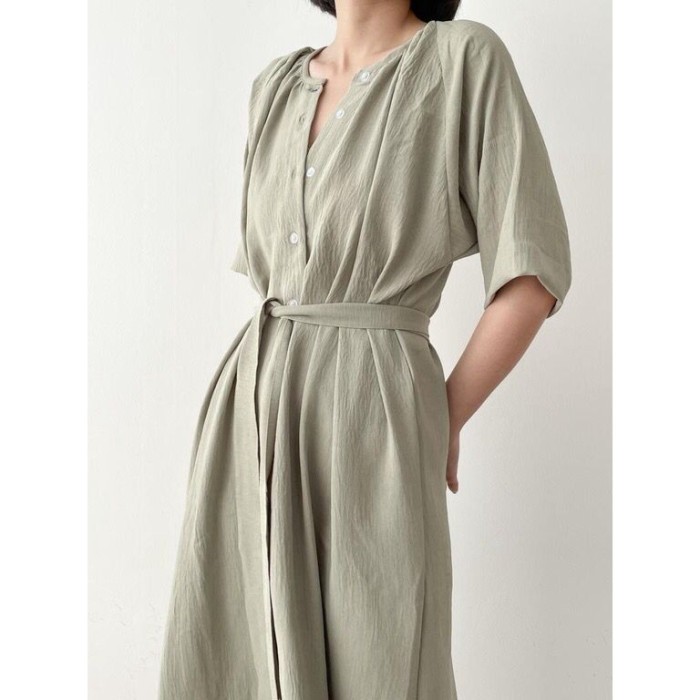 [TERMURAH DI SHOPEE] DAYS Crinkle Flowy Dress / Dress Wanita / Dress Korea / Midi Dress / - Sage Gre