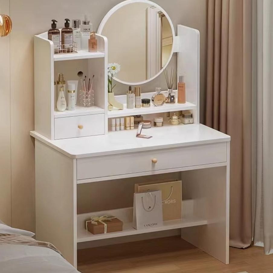 Meja Rias Lampu LED Meja Rias Rak kosmetik Meja Rias Aesthetic Mini Modern Meja Kosmetik