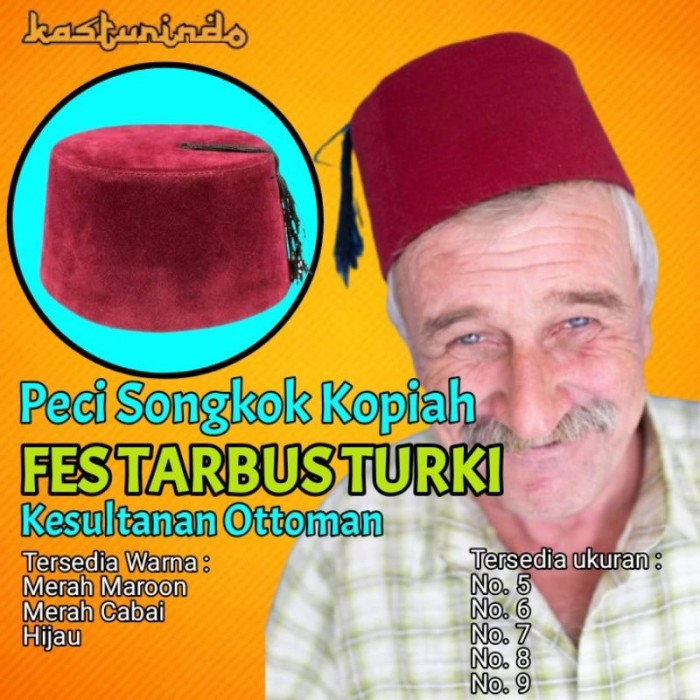 Promo Peci Songkok Kopiah Sultan Ottoman Turki Fes Tarbus Rambut Fez Turkey - Merah Maroon, 6