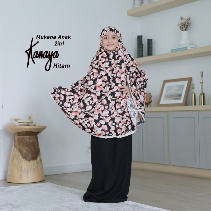 TERLARIS MUKENA ANAK KANAYA BAHAN KATUN MIKRO TRAVEL 2IN1 RENDA MEWAH CANTIK - Hitam