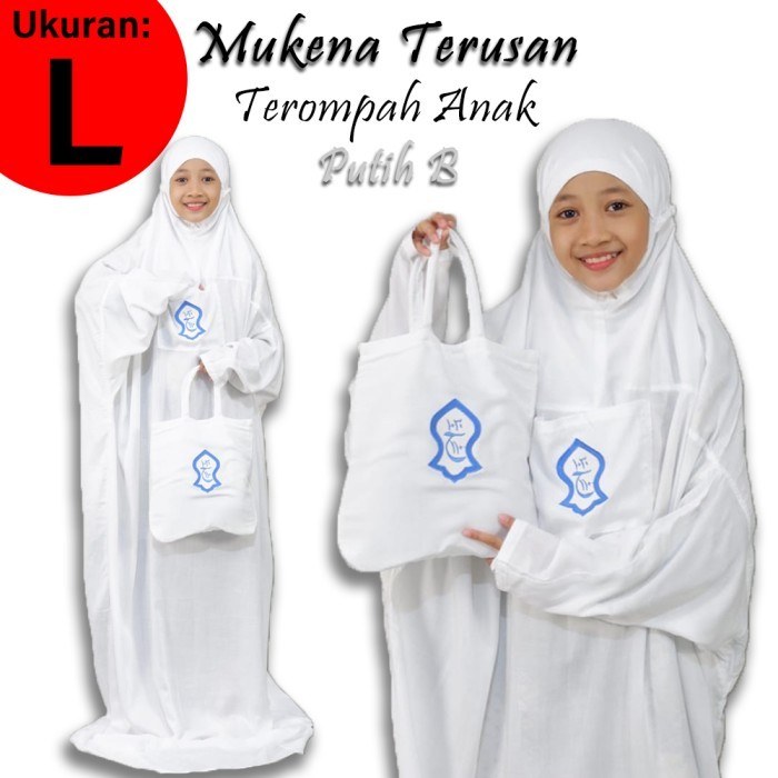 TERLARIS Mukena Terusan Terompah Anak Hitam Putih - Mukena Polos Rayon Murah - Putih B
