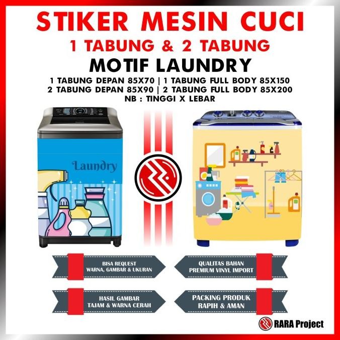 Terlaris Stiker Dekorasi Mesin Cuci 1 Tabung Dan 2 Tabung Motif Laundry
