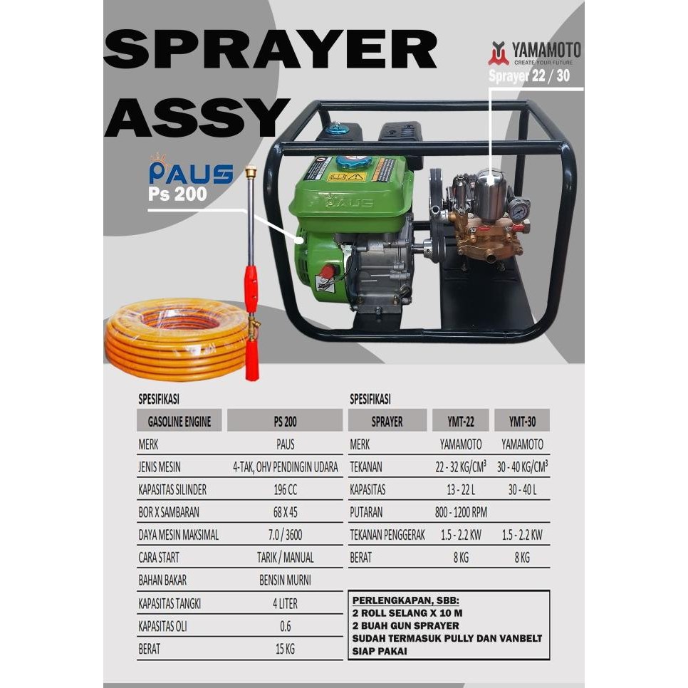 Power Sprayer Portable Assy Bensin Gx 200 Paus + Sprayer Yamamoto