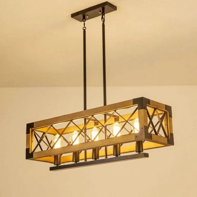 Lampu Hias Gantung Vintage Besi Kayu Teras/Tamu/Makan Scp 25635 Kallynada