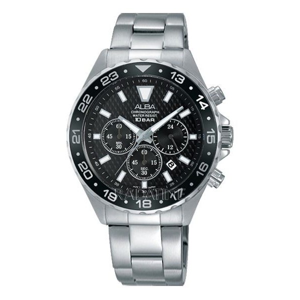 Jam Tangan Pria Alba Active  Original  Garansi Resmi Stainless Steel Sport Silver-Black AT3907 X1