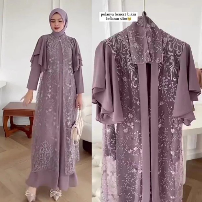 New Baju Gamis Wanita Warna Sage Green Georgina Dress Gamis Stelan Wanita - Lavender, M