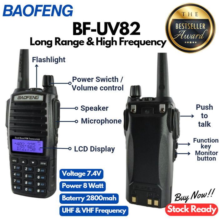 walkie talkie radio ht baofeng uv82 power 8w baterai 5000mah dual band