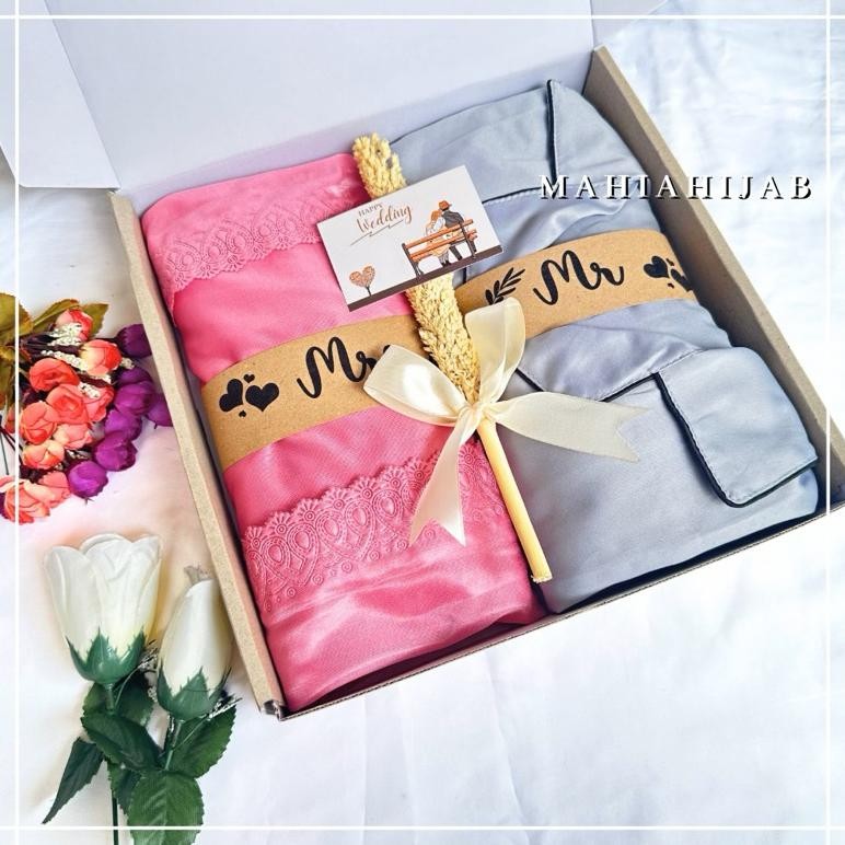 ton hampers wedding baju tidur satin couple / hadiah pernikahan setelan piyama pria dan lingerie kim