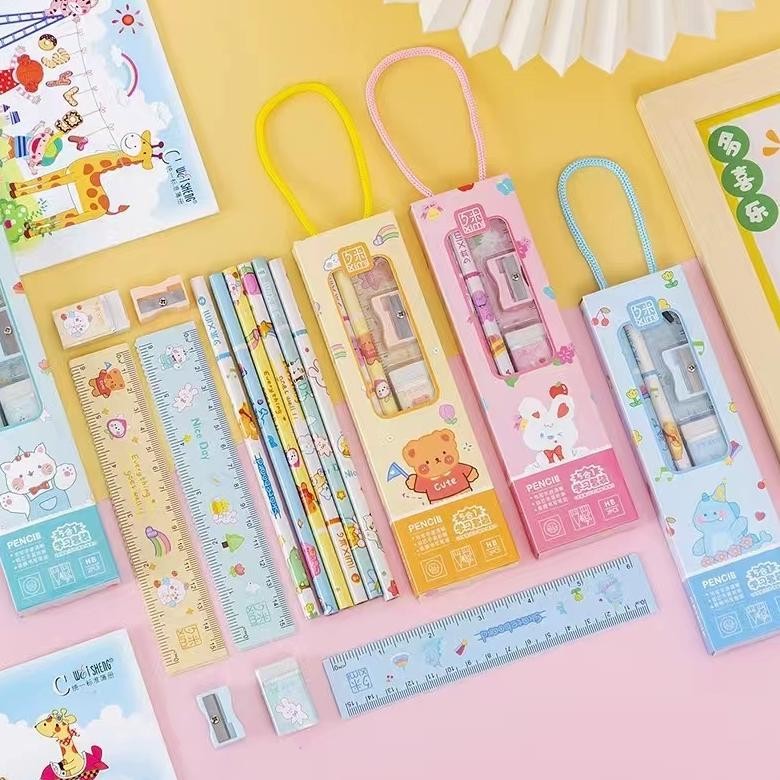 

Set Alat Tulis 5 in 1 Karakter Lucu Pensil Penghapus Penggaris Serutan PAKET ALAT TULIS