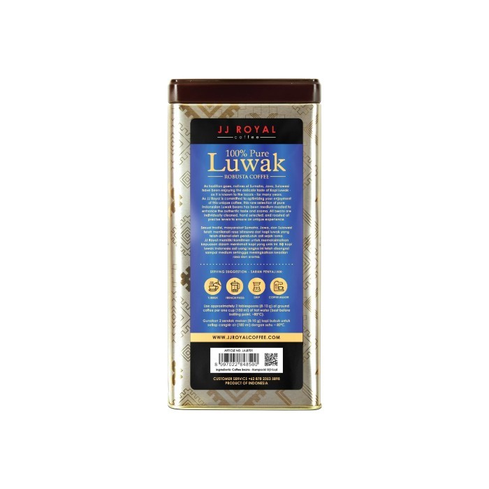 

Jj Royal Coffee 100% Pure Luwak Bean (Kopi Biji) Tin 100G