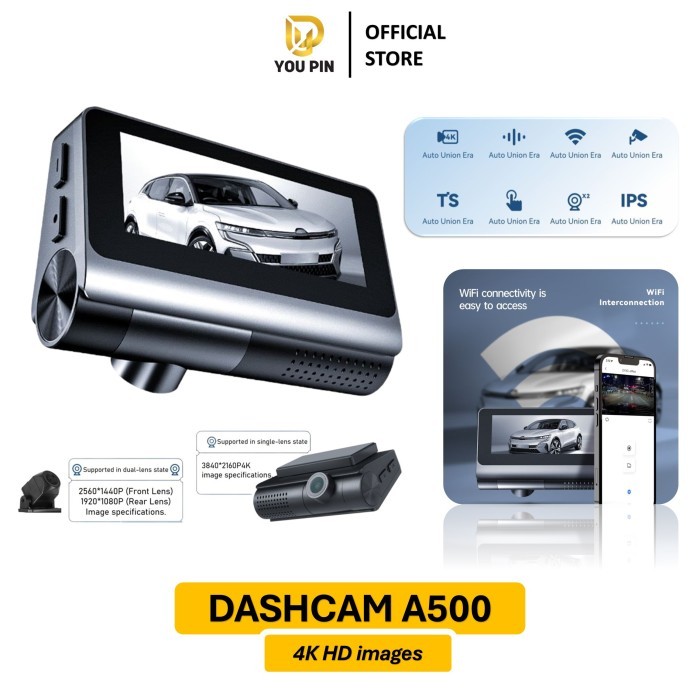 YOU PIN Dash Cam A500 4K HD Wifi Hidden Recorder Dashcam Kamera Mobil