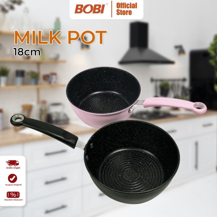 Alat masak BOBI Panci Mie Rebus Teflon Anti Lengket Milk pot 18Cm - Random termurah terlaris