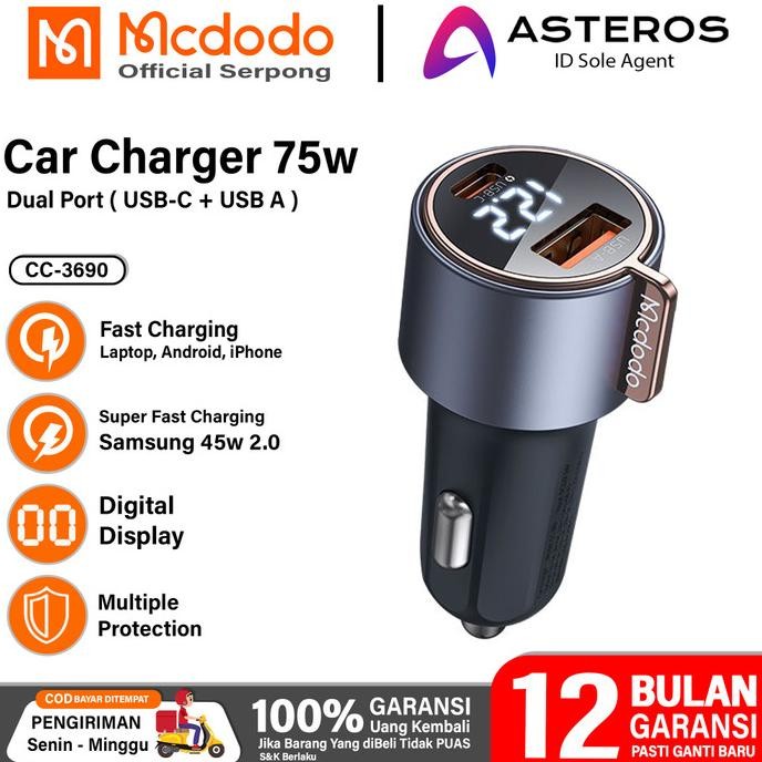 MCDODO Car Charger Samsung Super Fast Charging 45w 25w PD Type C + USB