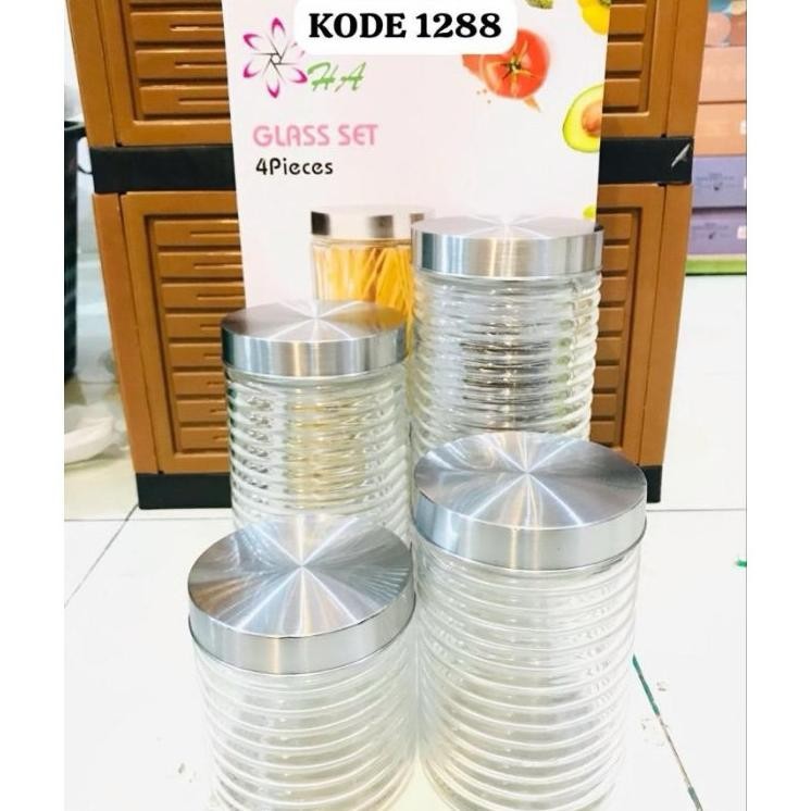 Toples Kaca Set 4 Pcs Toples Kue Kaca Lebaran Toples Kaca Set Isi  4 Pcs