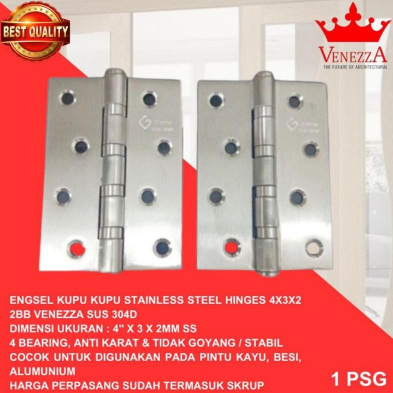 RK JAYA ALUMUNIUM Engsel Pintu Stainless Kupu kupu ukuran 4x3x2mm 4BB Venezza Harga perpasang "