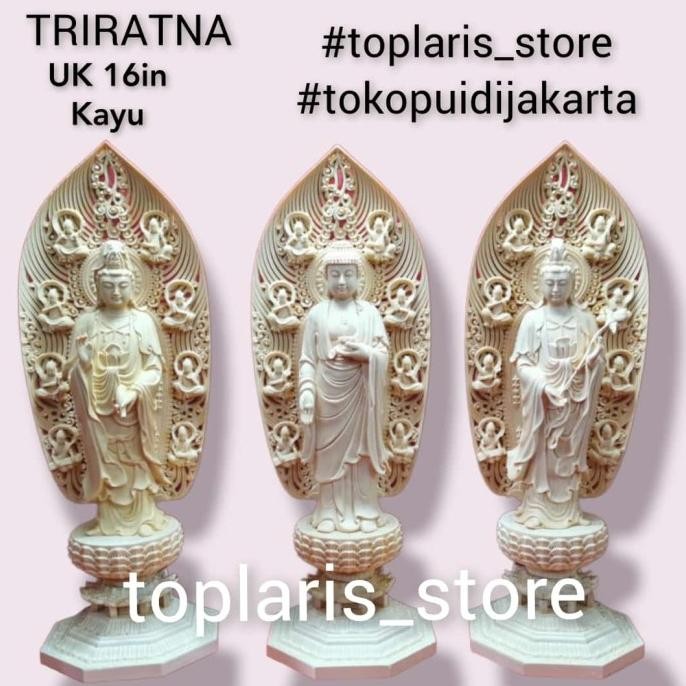 

Ready Patung Triratna Sifangsansen Buddha Kayu 16in
