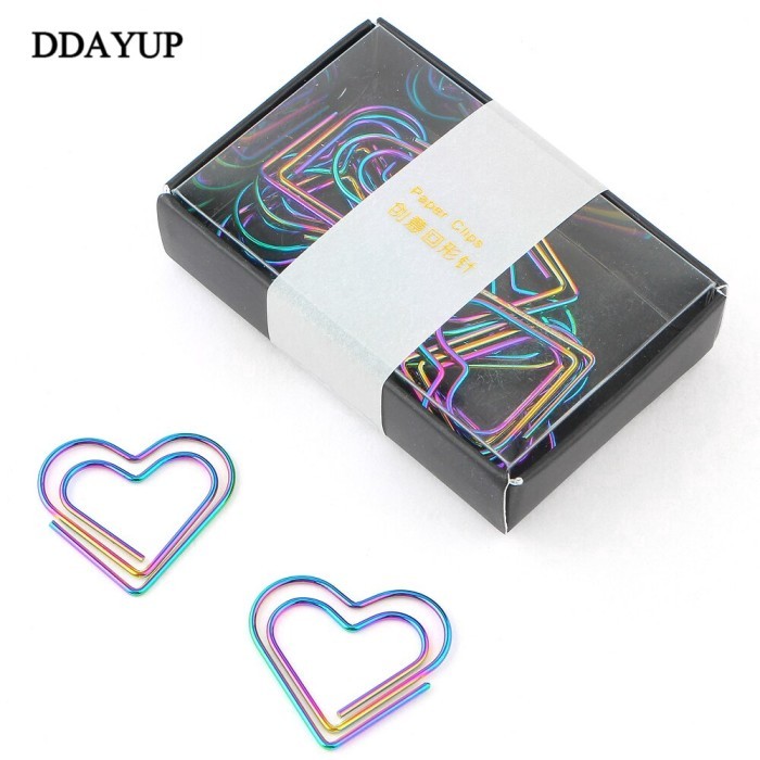 Andra - 12Pcs / Set Klip Kertas Bentuk Hati Warna Pelangi Untuk Pembatas Buku