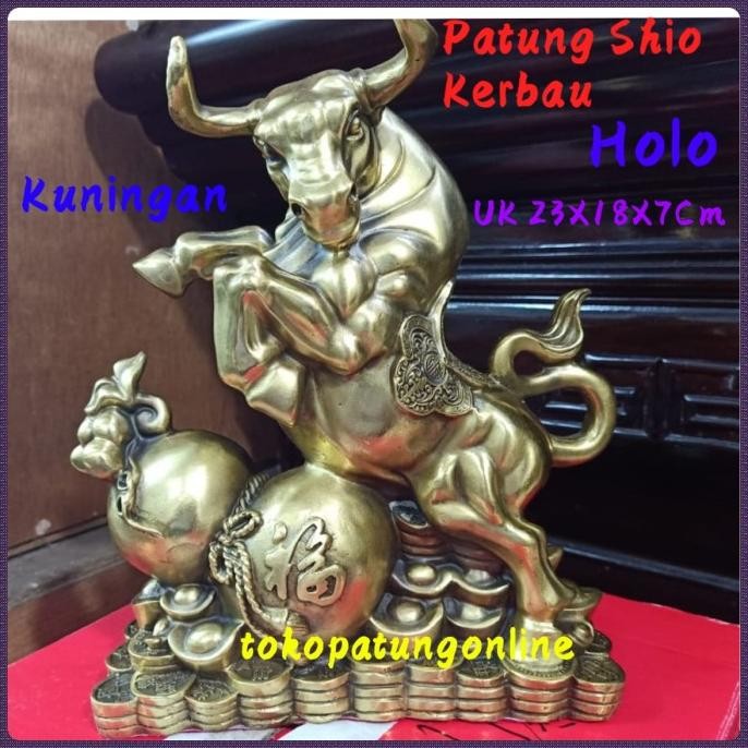 

Ready Patung Shio Kerbau Fengshui Kuningan Motif Holo 21A