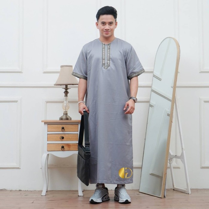 PROMO Granito.id - Thobe Maroko jubah pria gamis lebaran cowok katun - Polos Abu, M