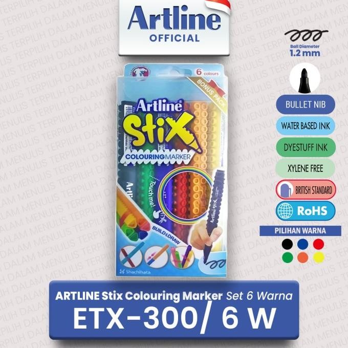 

Sale Artline Spidol Stix Colouring Marker Set 6 Colours Etx-300/6W