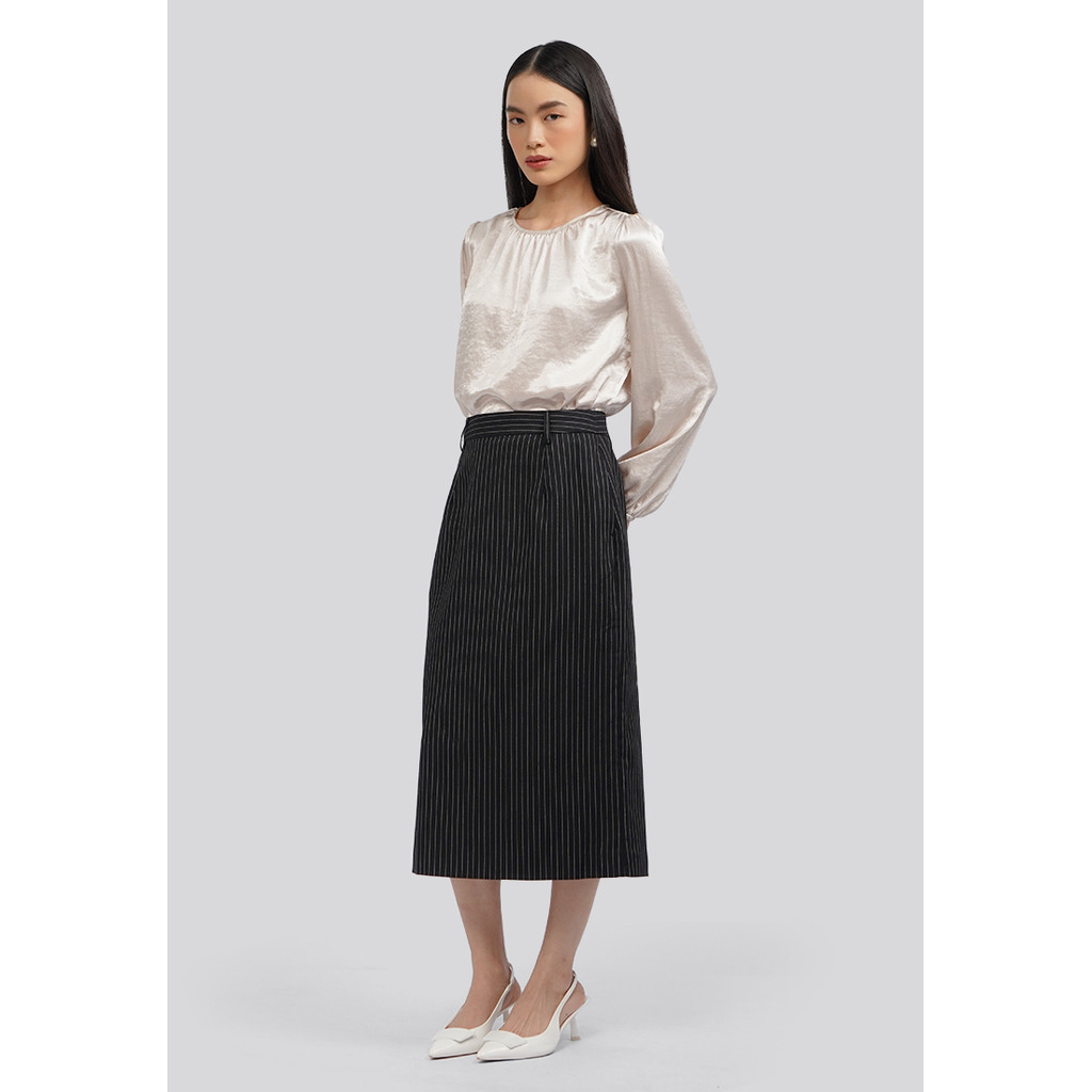 Executive Stripes Midi Pencil Skirt Black