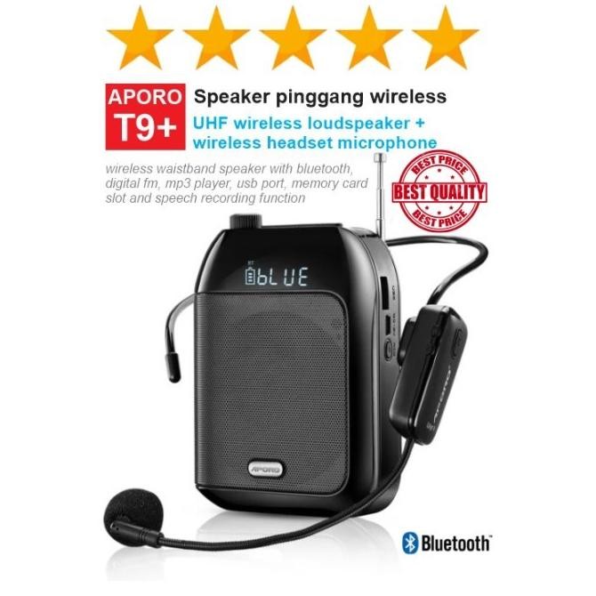 SPEAKER PINGGANG SPEAKER BLUETOOTH MIC HEADSET WIRELESS UHF APORO T9+