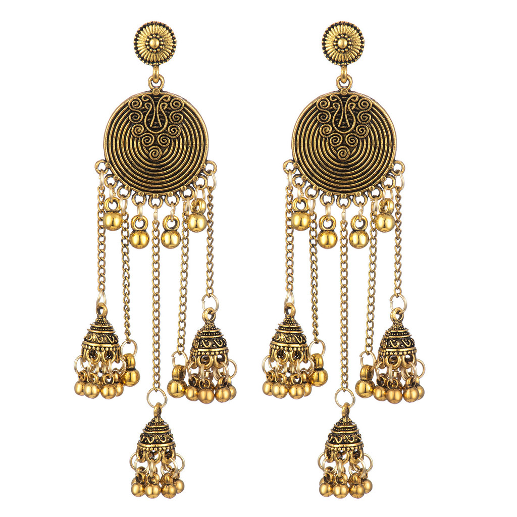 Anting Panjang India Liontin Lonceng Bulat