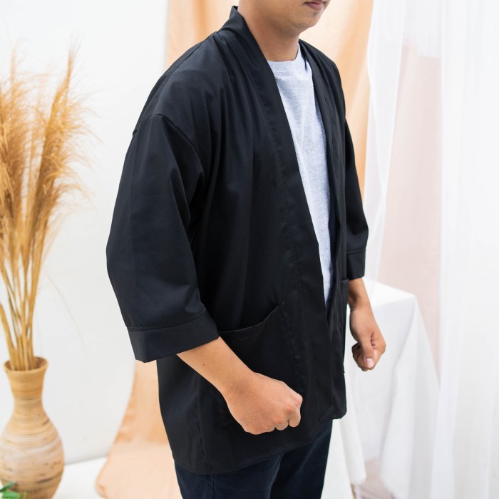 TERLARIS Outer Kimono Pria Umair – Baju Koko Kimono Polos - Black