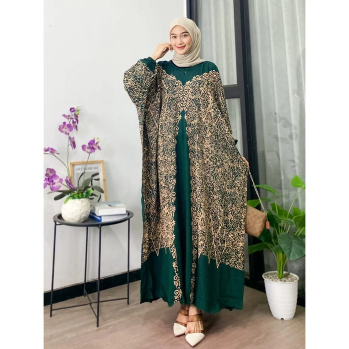PROMO Kaftan Super Jumbo Dress Muslim Wanita Katun Rayon Longdress Jumbo - Army