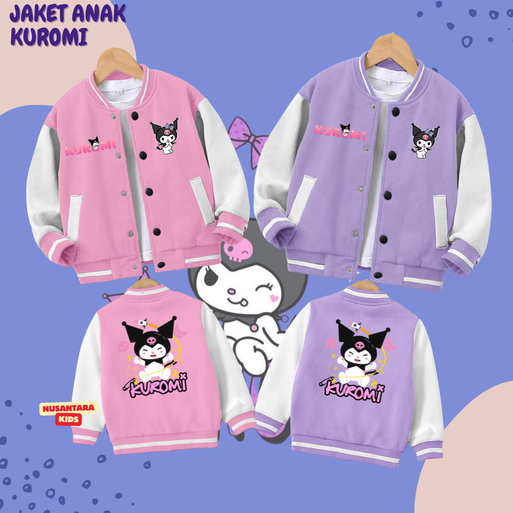 Baju Anak Halus & Tebal JAKET VARSITY BASEBALL ANAK PEREMPUAN CEWEK GAMBAR HELLO KITTY DAN KUROMI