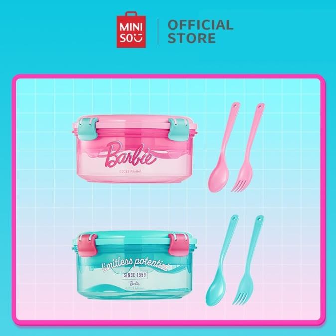 Miniso x Barbie Shining Collection Tempat Sayuran Salad Bowl Kotak Makan Siang Kotak Penyimpanan Mak