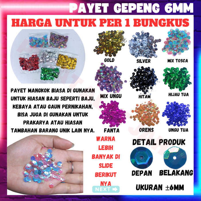 TERBARU Payet mute manik manik piringan bulat gepeng mangkok 6mm