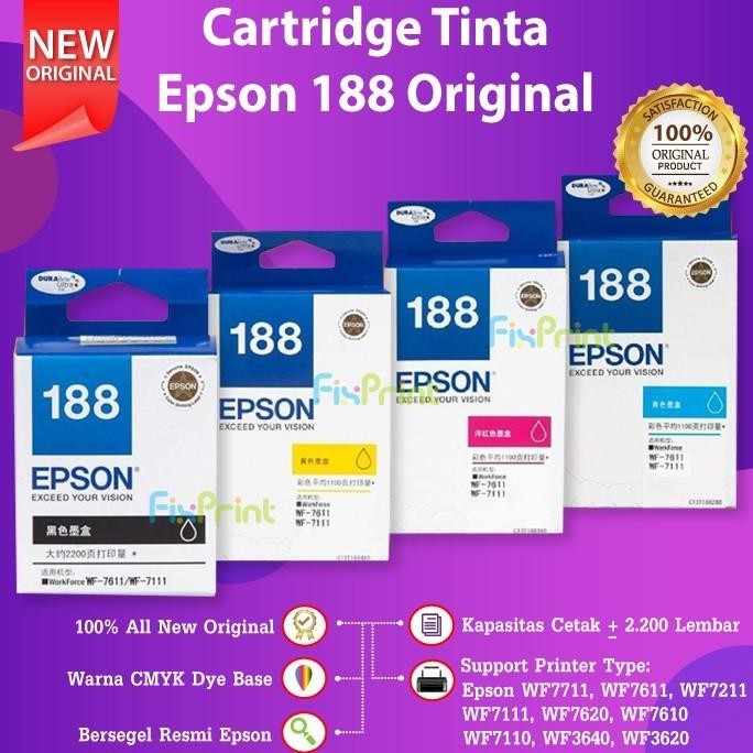 Tinta Epson 188 C13T188 Black T188 Original Cartridge WF7711 WF7611