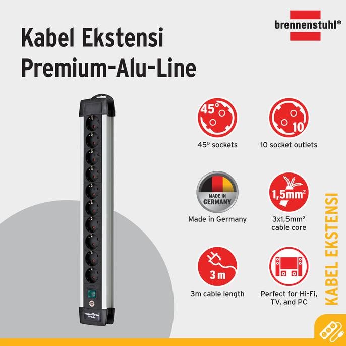 Jual Stop Kontak Kabel Extension Terminal Listrik 10 Lubang Brennenstuhl Premium Alu Line 10 Socket 