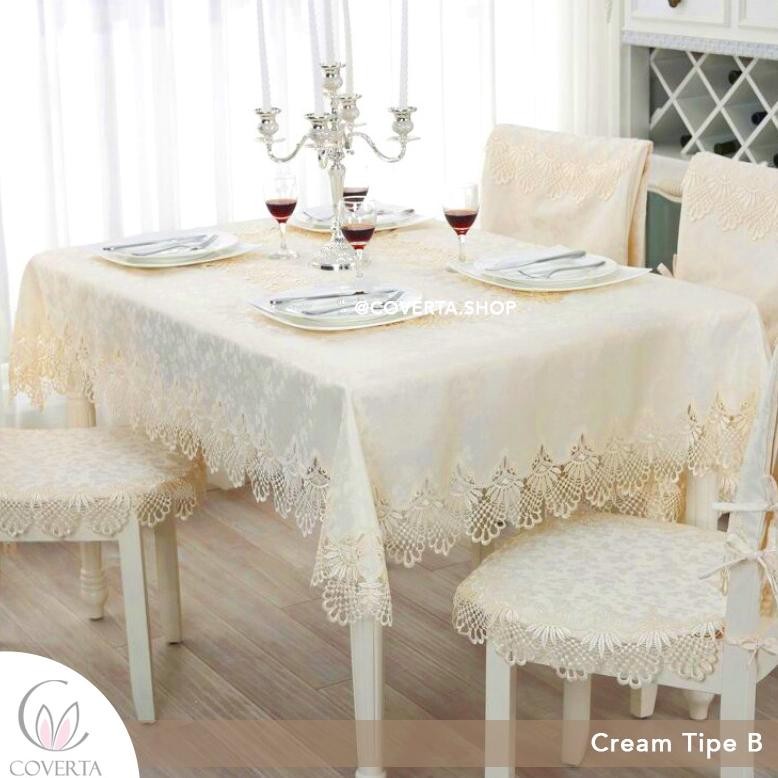 Taplak Meja Makan Bordir Segi 150x220cm (6-8kursi) (Sarung Kursi tidak termasuk)