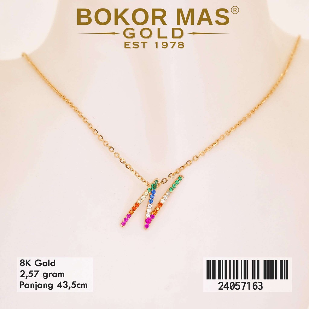BokorMas Gold Kalung Huruf N Variasi Permata Emas Asli kadar 8K 24057163