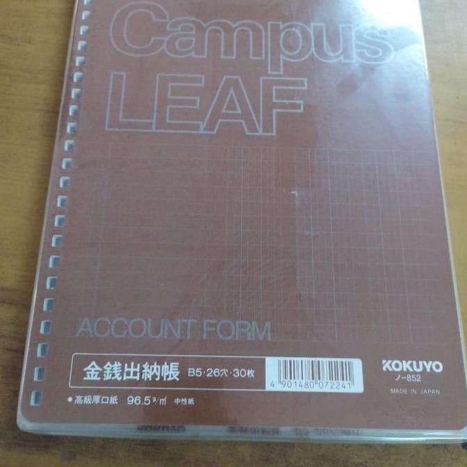 

Premium !! Kokuyo Campus Loose Leaf 852 - Account Form - B5 - 26 Holes - 30 Sheets