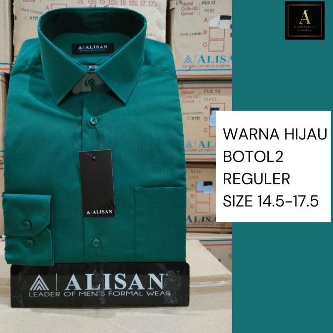 Hot 2025  Alisan Kemeja Pria Lengan Panjang Polos Reguler Warna Hijau Botol - HIJAU BOTOL2 , 15 (M)