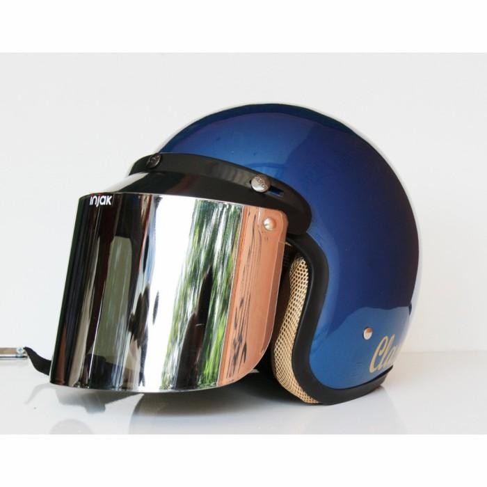 Helm Bogo Dewasa Retro Full Leher Sni Pria Wanita Kaca Datar Silver