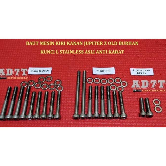 Baut Set Mesin Jupiter Z Old Burhan Kunci L Stainless Asli Tahan Karat Bergaransi